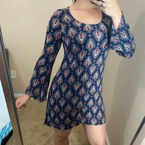 Peacock Pattern Long Bell Sleeve Dress